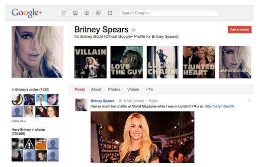 Бритни Спирс опять самая популярная. Теперь - на Google +