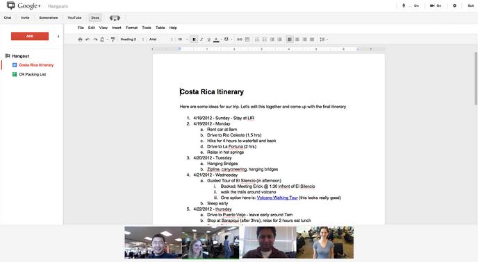 Документы Google Docs стали частью Google+ ВидеоВстреч